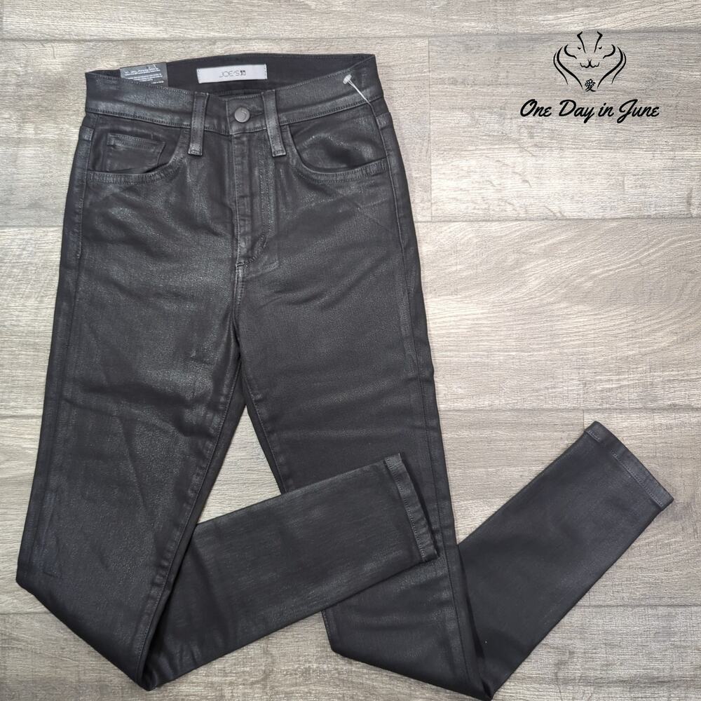 Joe's Jeans High Rise Skinny Ankle Coated Black Jeans NWT Size 24 (0)